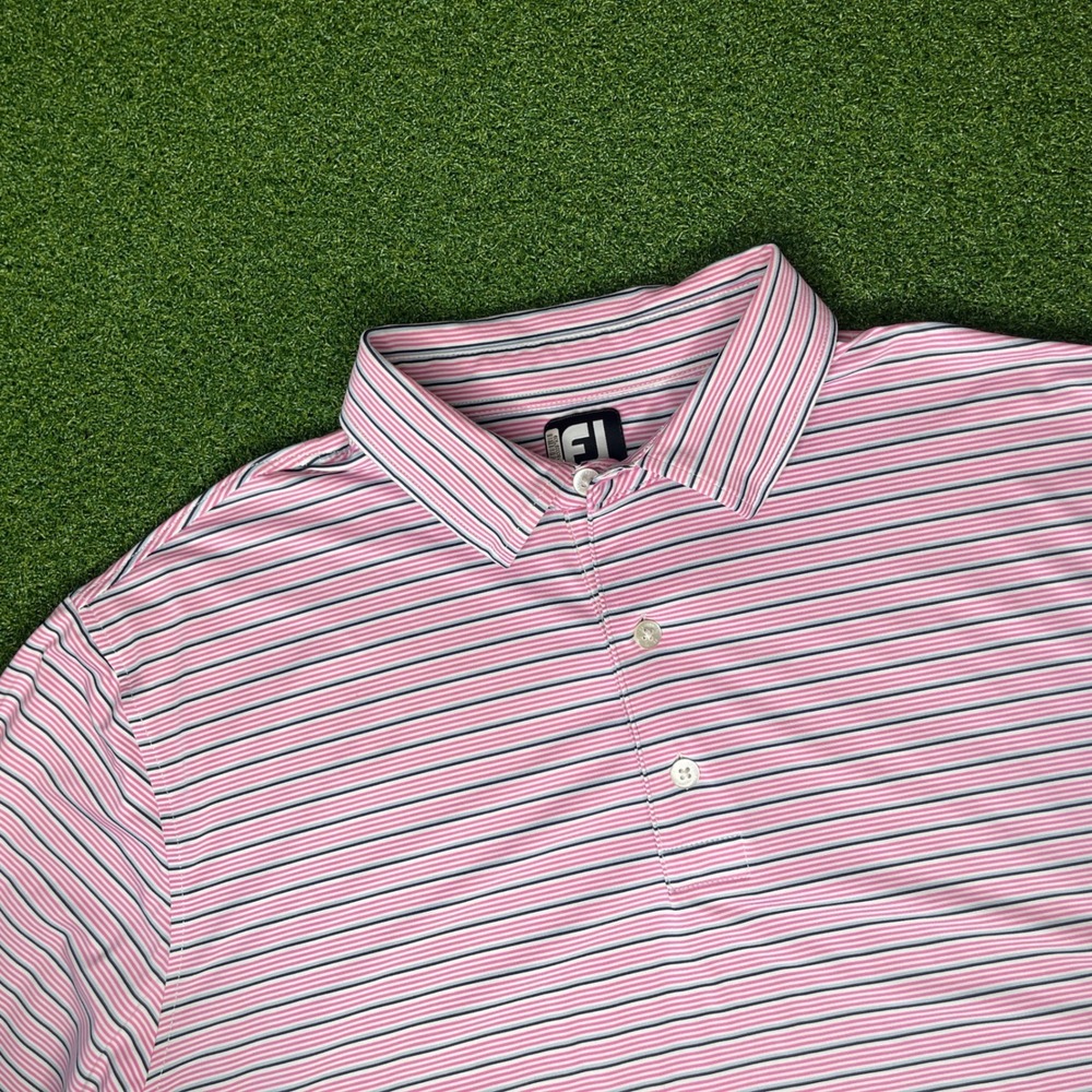 FootJoy Golf Polo Shirt Striped‎ Avery Ranch Golf Club Pink XL